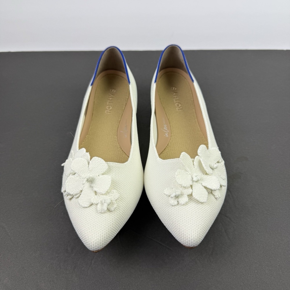 Rothy's The Petal Point Flats 10.5 White Knit Bridal Chic Floral Appliqué NEW - Picture 3 of 10